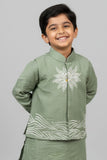 Pista Green Kurta with Embroidered Waist-coat For Boys