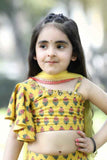 Yellow Floral Printed Lehenga Choli Set for Girls