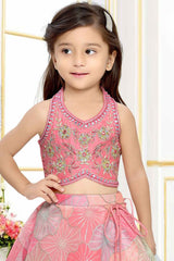 Pink Mirror Work And Sequin Embroidery Lehenga Choli Set For Girls