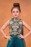 Teal Embroidered Palazzo Set For Girls