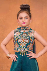 Teal Embroidered Palazzo Set For Girls