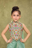 Pista Green Sequins Work With Thread Embroidery Palazzo Set For Girls