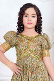 Multicolor Mirror Work And Floral Printed Ethnic Gown For Girls