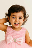 Pink Tulle Party Dress With Satin Bow For Girls