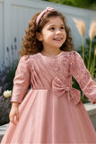 Pastel Pink Satin Party Wear Gown With Sequin Detailing For Girls