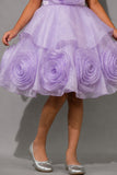 Lavender Embellished Party Wear Frock with 3D Rose Appliqué For Girls