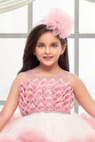 Peach High-Low Party Wear Tulle Frock with Ruffle Layers For Girls