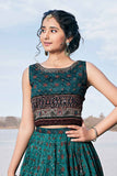 Elegant Rama green Printed Lehenga Choli With Dupatta For Girls