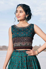 Elegant Rama green Printed Lehenga Choli With Dupatta For Girls