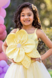 Pastel Yellow Princess Gown With 3D Floral Embellishment For Girls