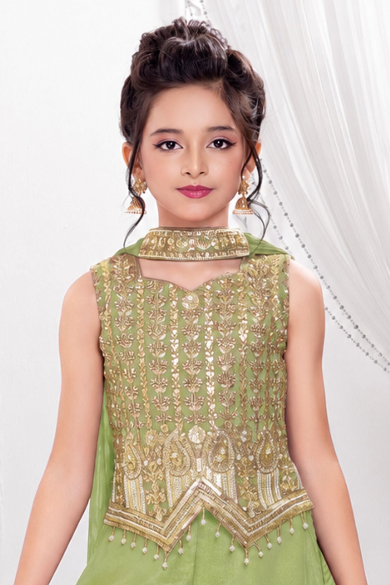 Elegant Pista Embroidered Palazzo Set with Dupatta