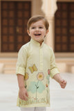 Pastel Yellow Floral Print Kurta with White Pajama For Boys