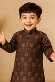 Purple And Beige Printed Kurta Set with Sequins Embroidery For Boys