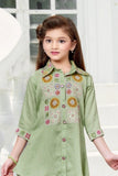 Soft Pista Green Embroidered Co-ord Set For Girls