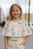 Cream Cold-Shoulder Cape Top And Pant Co-ord Set For Girls