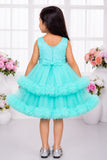Aqua Blue Embellished Tulle Party Wear Frock for Girls