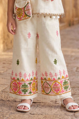 Girls White Multicolor Embroidered Co-ord Set