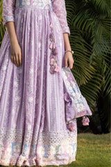 Lavender Embroidered And Sequin Gown With Potli Bag For Girls