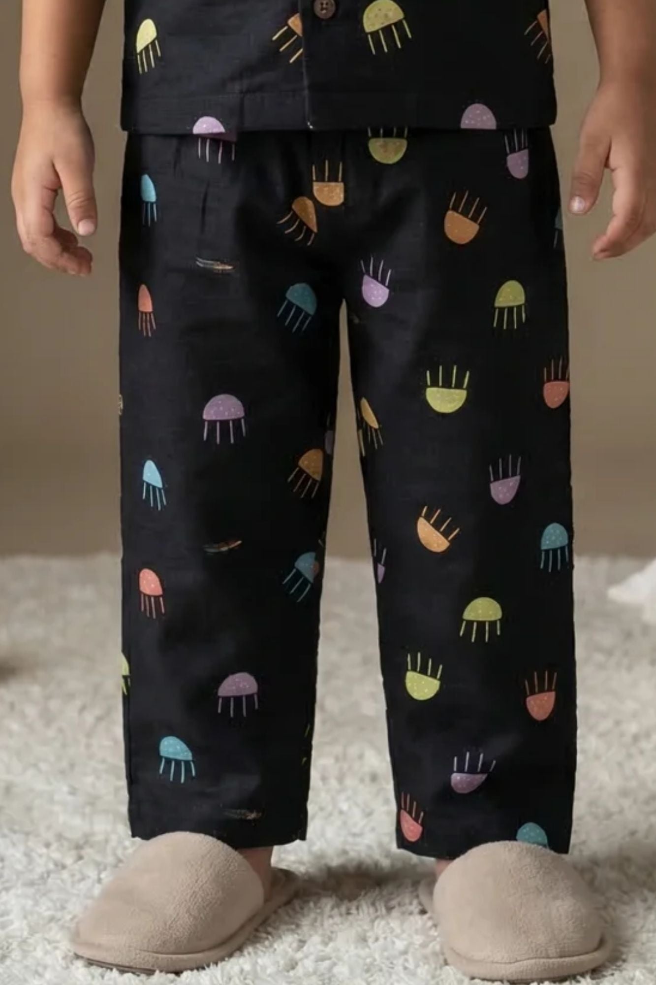 Black Jellyfish Print Night Suit Set For Boys