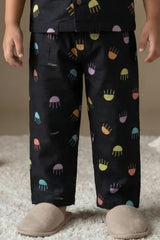 Black Jellyfish Print Night Suit Set For Boys