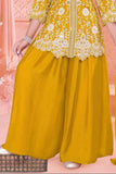 Mustard Yellow Zari Embroidered Palazzo Set For Girls