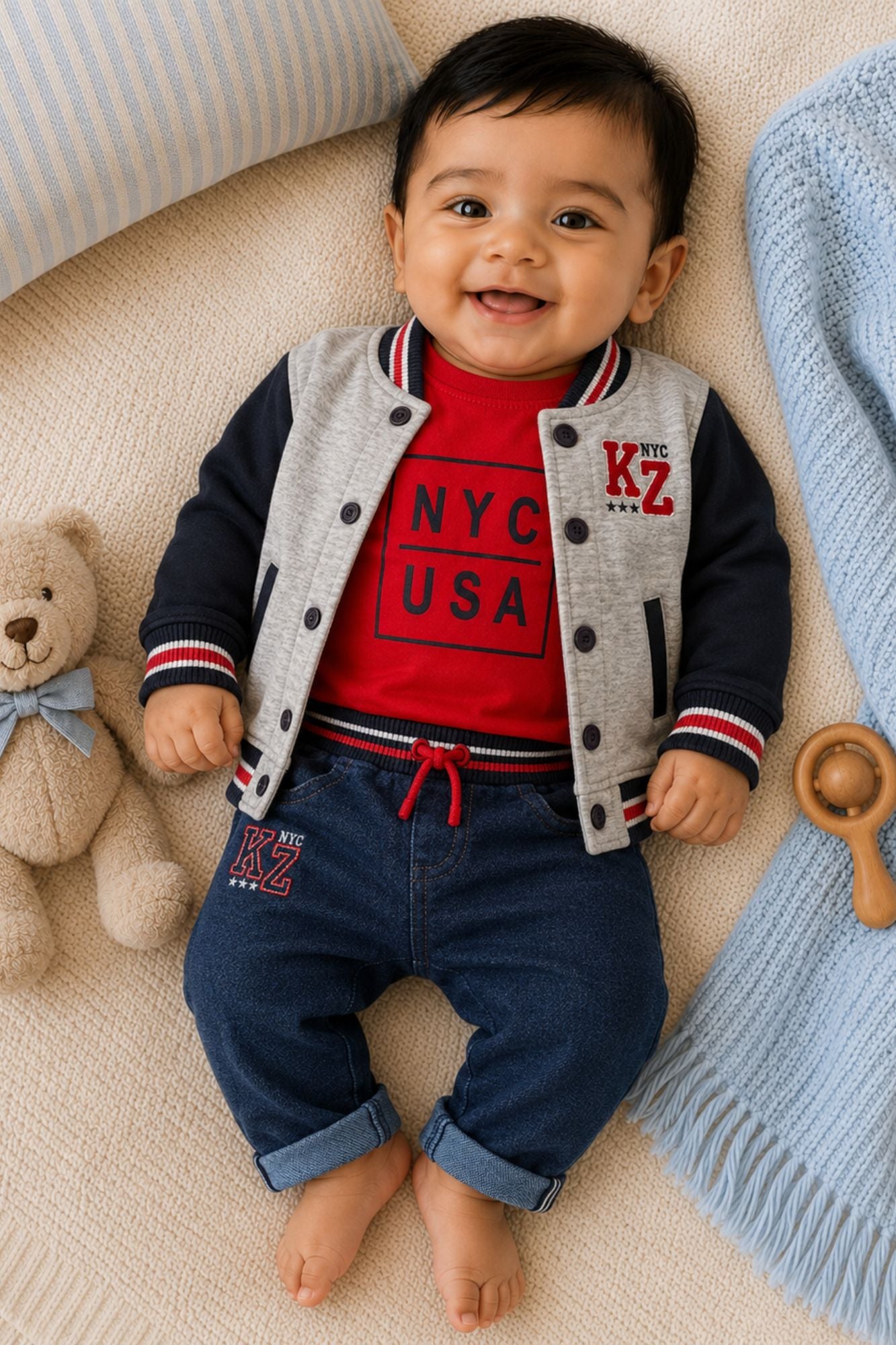 Grey and Blue Varsity Jacket Set