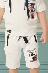 Stylish White T Shirt With Shorts Set For Boys