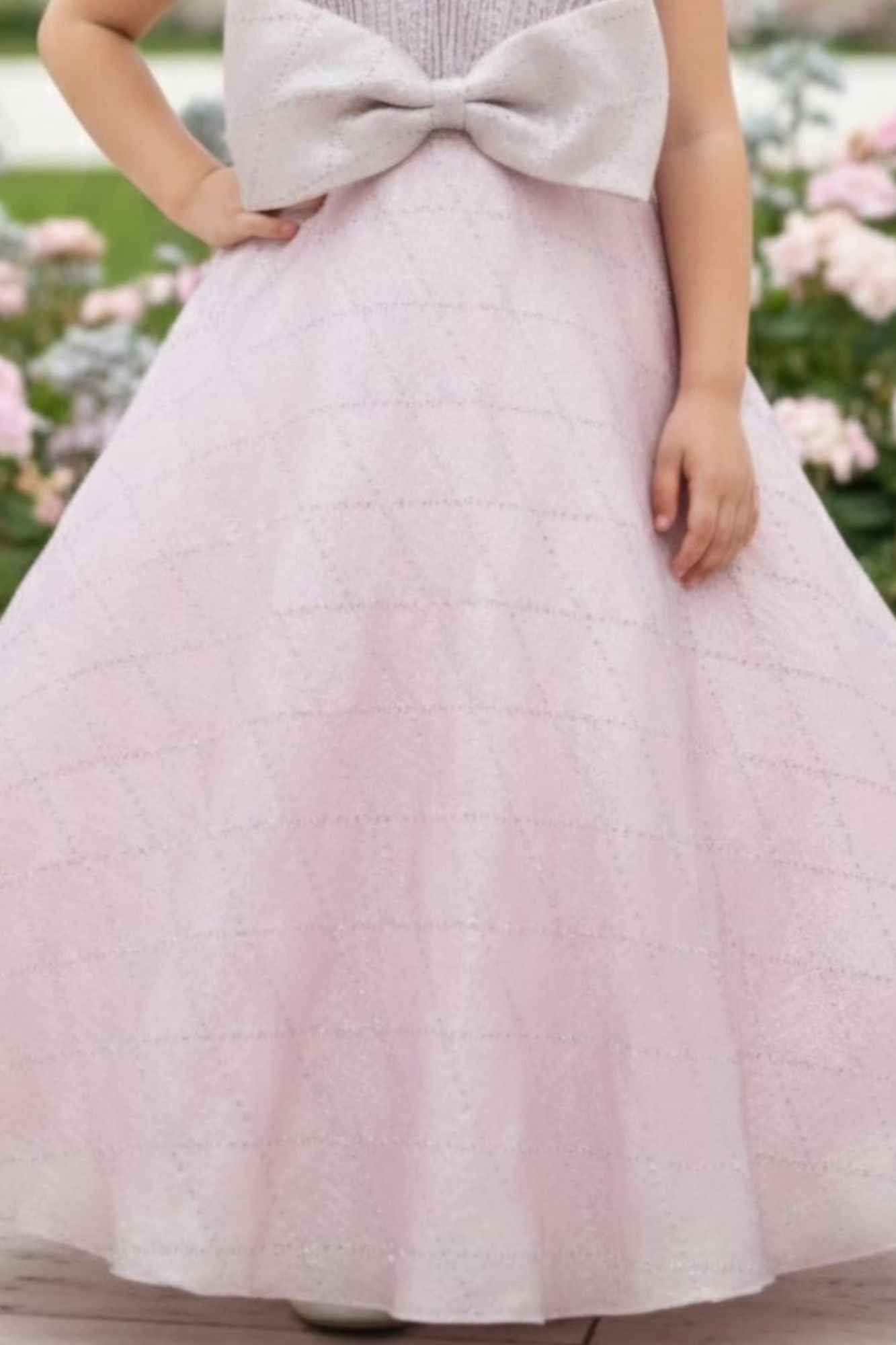 Blush Pink Shimmer Bow Detail Party Gown For Girls