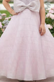 Blush Pink Shimmer Bow Detail Party Gown For Girls