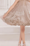Coffee Party Frock with Sequin Floral Detailing For Girls