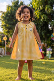 Adorable Girls Yellow Gingham Check Dress with Peter Pan Collar