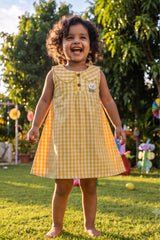Adorable Girls Yellow Gingham Check Dress with Peter Pan Collar