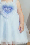 Stylish Blue Frock With Ruffled Heart Embellished For Girls