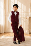 Boys Maroon Embroidered Shawl Collar Party Wear Suit Set