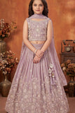 Lavender Embroidered Lehenga Choli Set For Girls With Dupatta