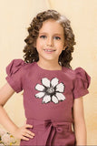 Dusky Pink Floral Printed Top And Pant Set For Girls