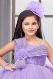 Lavender Layered Ruffle Party Frock With Tailbacl For Girls