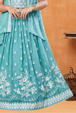 Firozi Embroidered Lehenga Choli with Layered Jacket For Girls