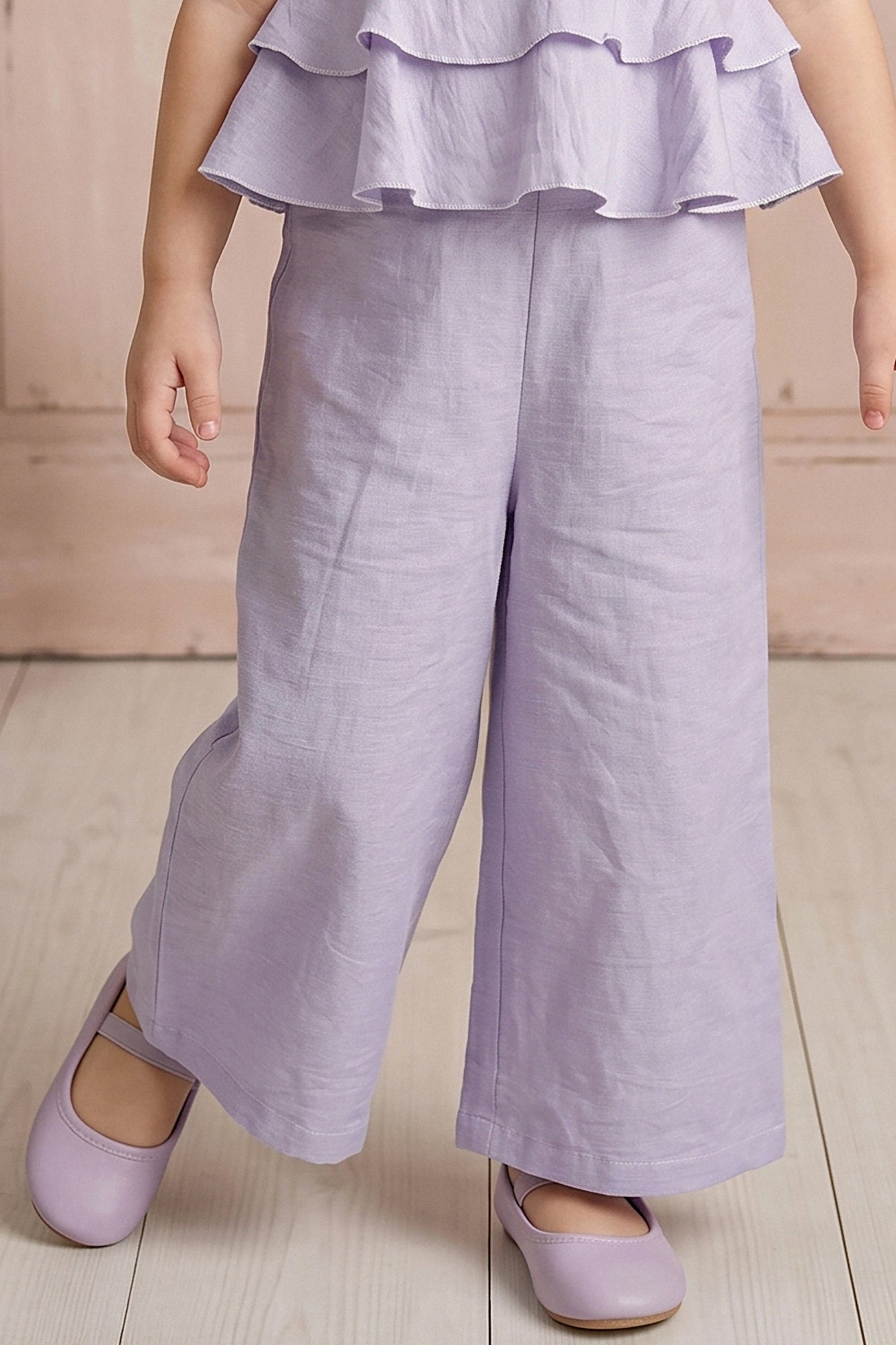 Girls Lavender Embroidered Peplum Top with Palazzo Pants Co Ord Set