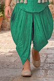 Girls Emerald Green Printed Sleeveless Jacket Style Dhoti Kurti Set