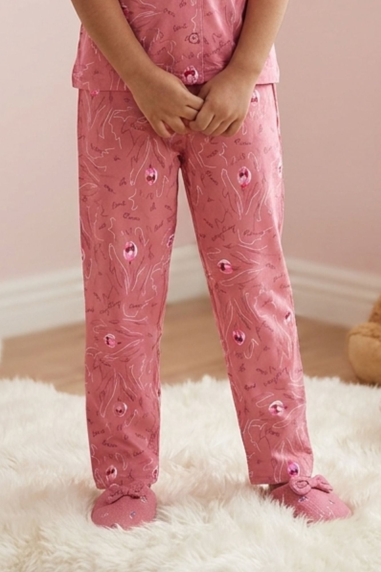 Girls Pink Floral Print Night Suit Set
