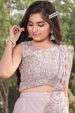Onion Pink Lehenga Choli Set For Girls With Embroidered Crop Top