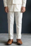 White Embroidered Kurta Set With Mandarin Collar For Boys