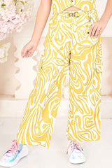 Trend Yellow Printed Casual Wear Co Ord Set For Girls