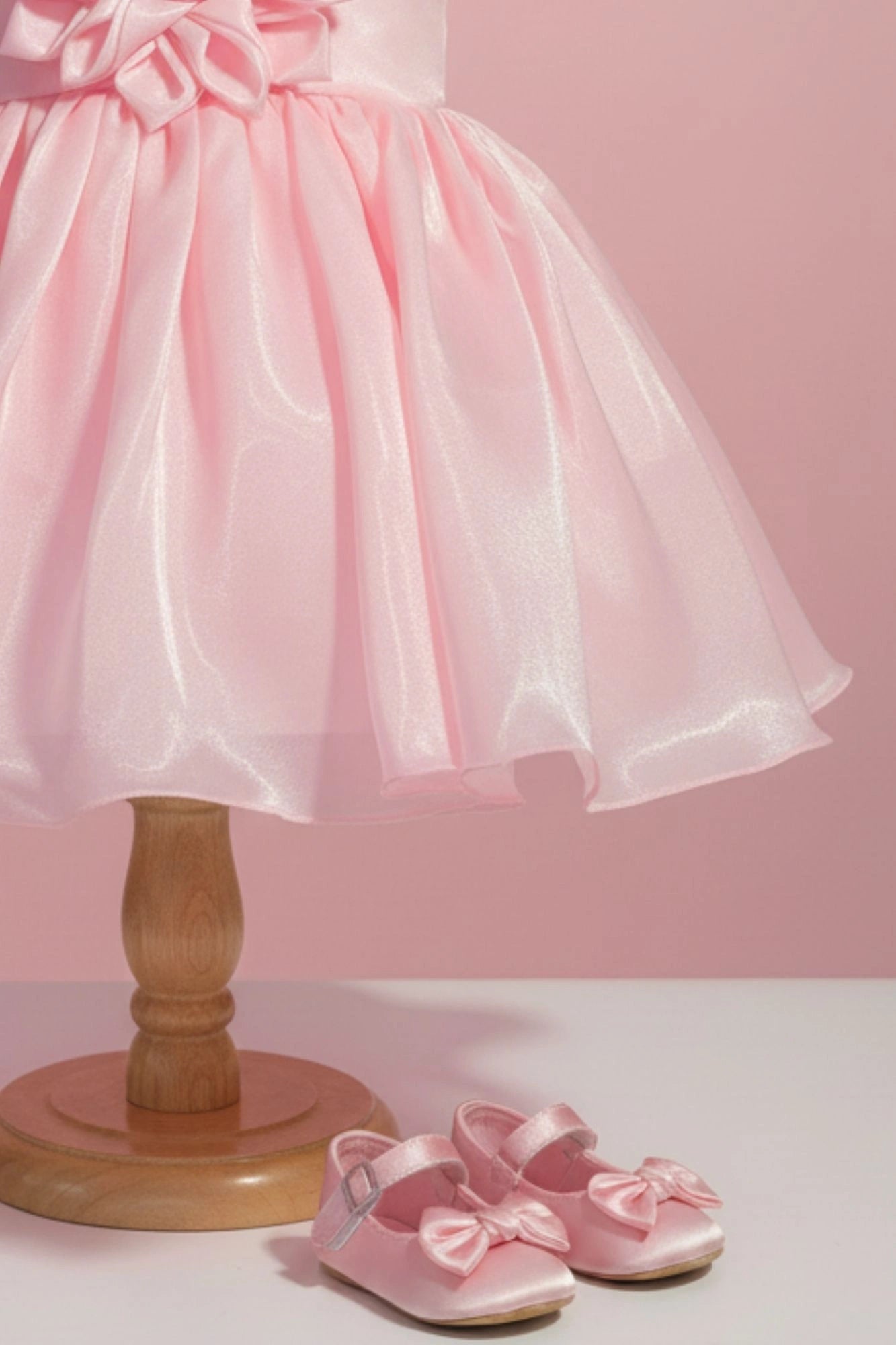 Baby Pink Organza Party Wear Dress with 3D Flower Appliqué For Girls