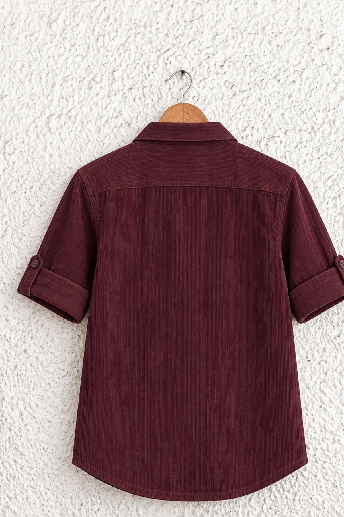 Boys Maroon Solid Double Pocket Shirt