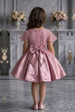 Dusty Pink Satin Party Frock with Floral Lace Bodice