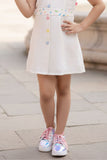 Cream Confetti Button Down Sleeveless Cotton Dress for Girls