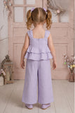 Girls Lavender Embroidered Peplum Top with Palazzo Pants Co Ord Set