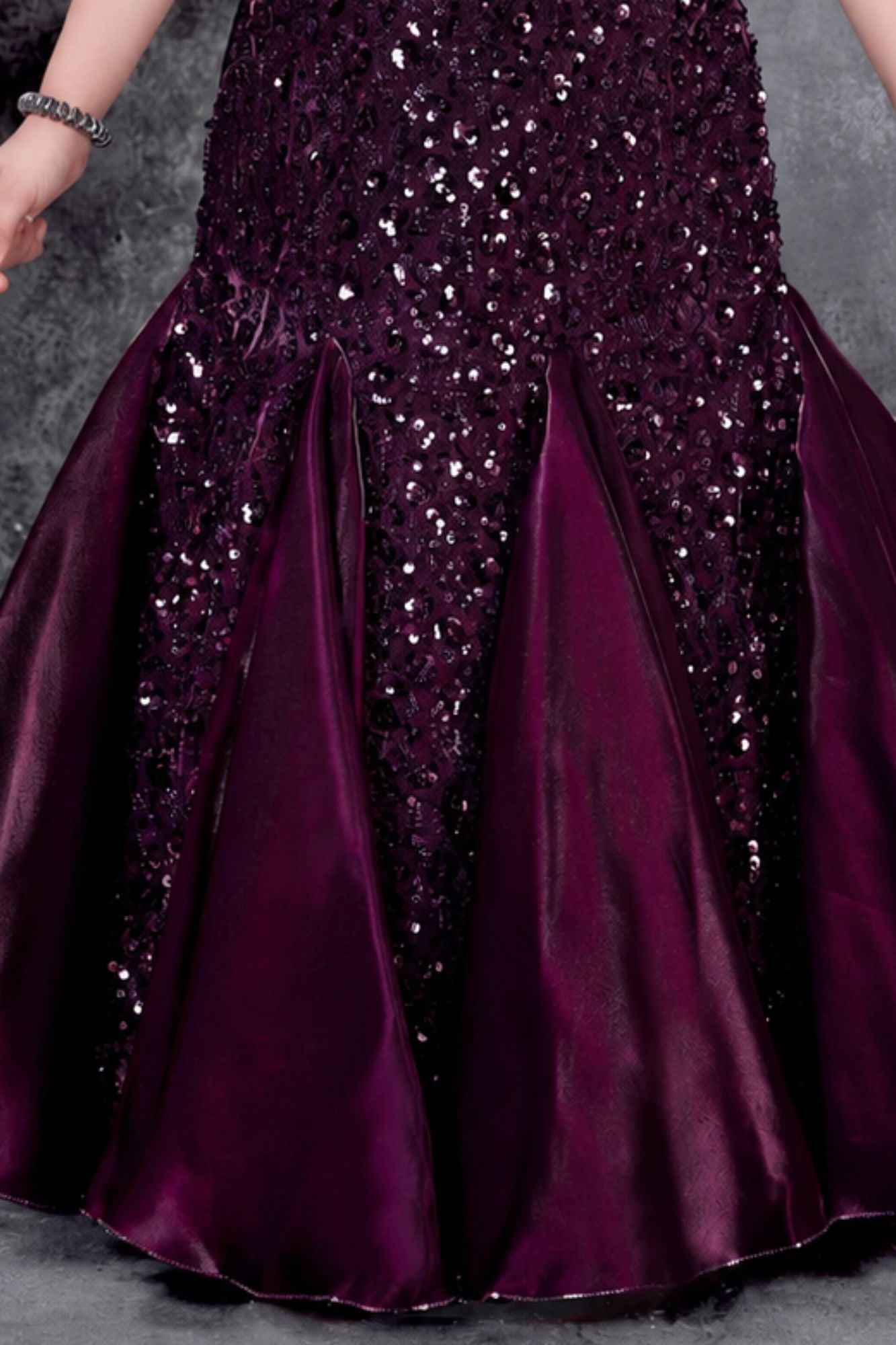 Wine Sequin Embellished Party Wear Gown for Girls